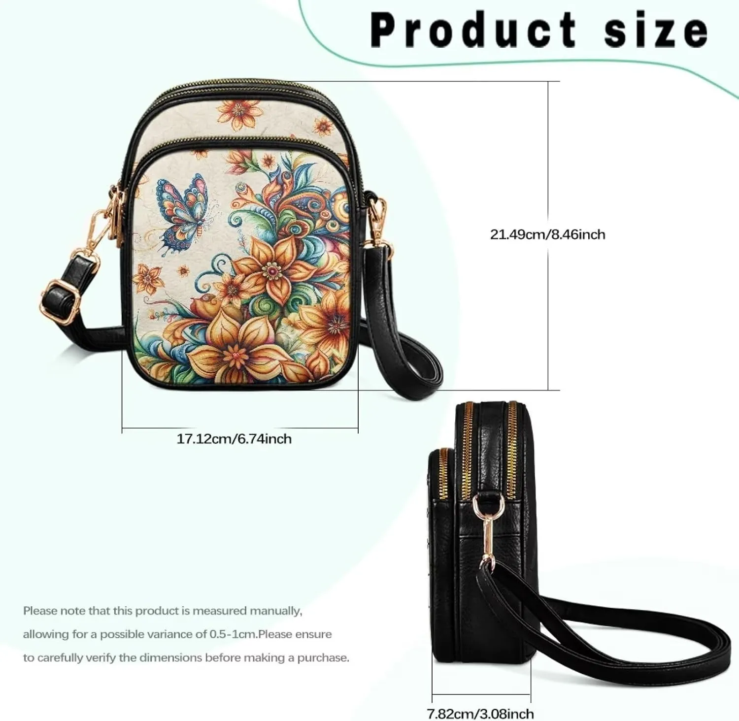 GIFTPUZZ Cross Body Bag for Women Soft Leather Wallet Phone Bag with Multi Pockets 6.74 * 3.08 * 8.46 inches