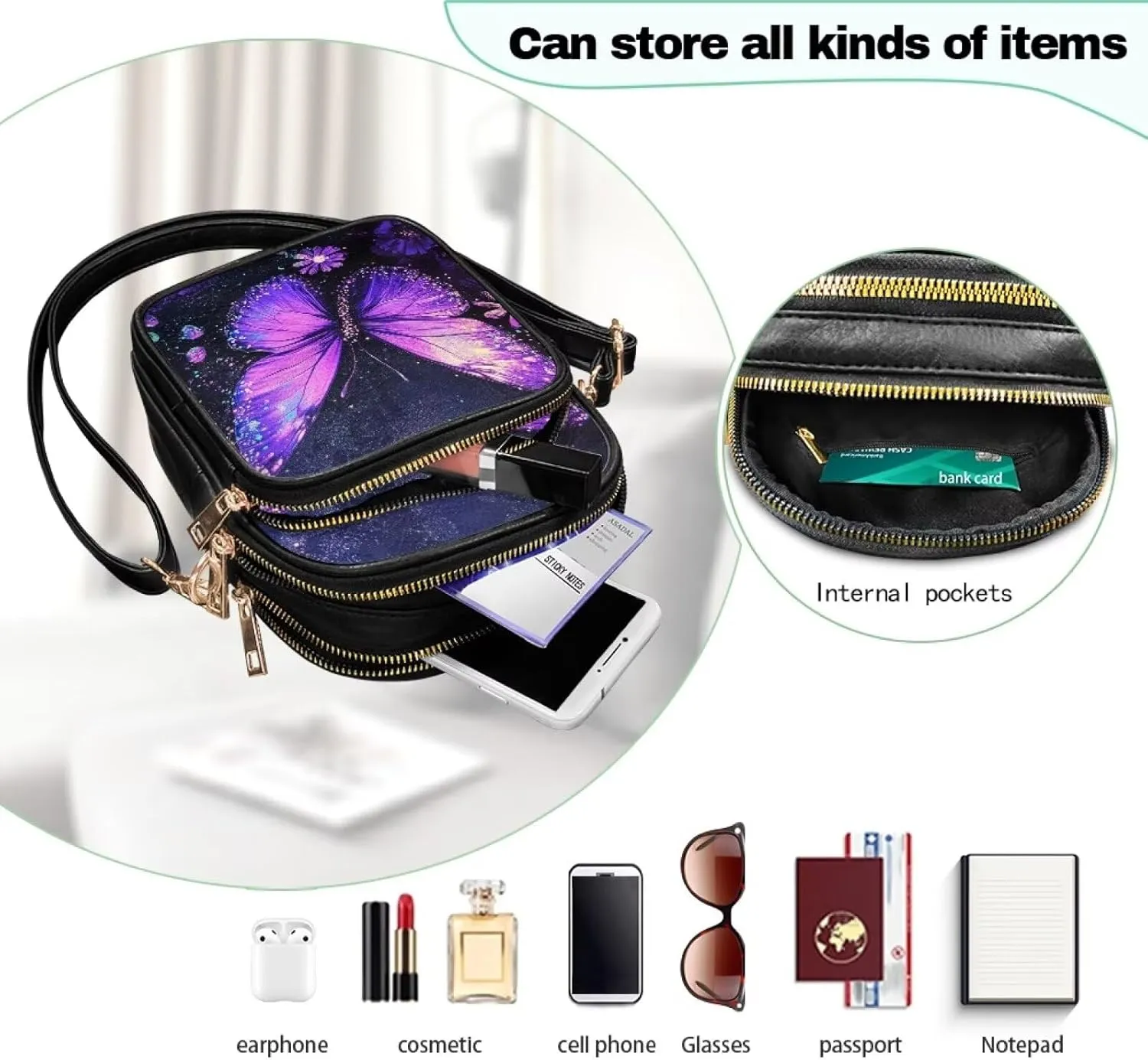 GIFTPUZZ Cross Body Bag for Women Soft Leather Wallet Phone Bag with Multi Pockets 6.74 * 3.08 * 8.46 inches