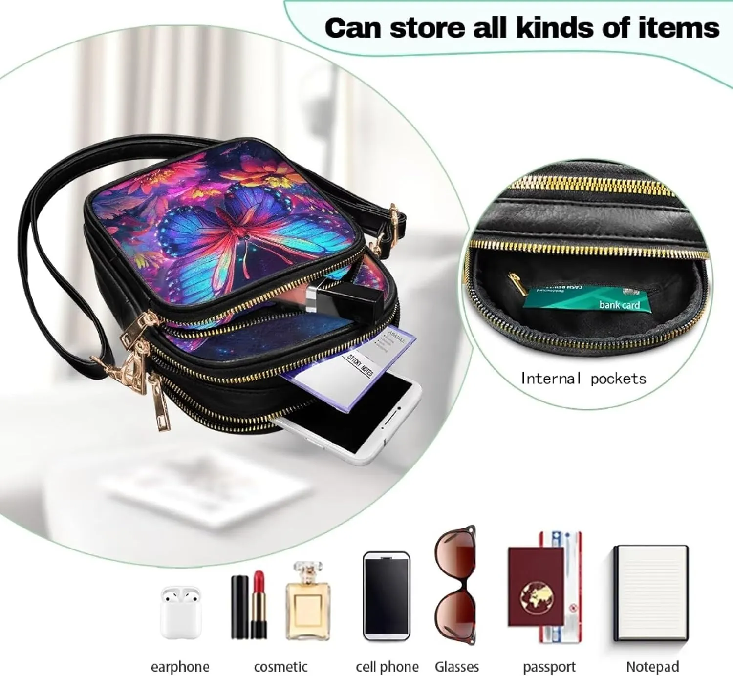 GIFTPUZZ Cross Body Bag for Women Soft Leather Wallet Phone Bag with Multi Pockets 6.74 * 3.08 * 8.46 inches