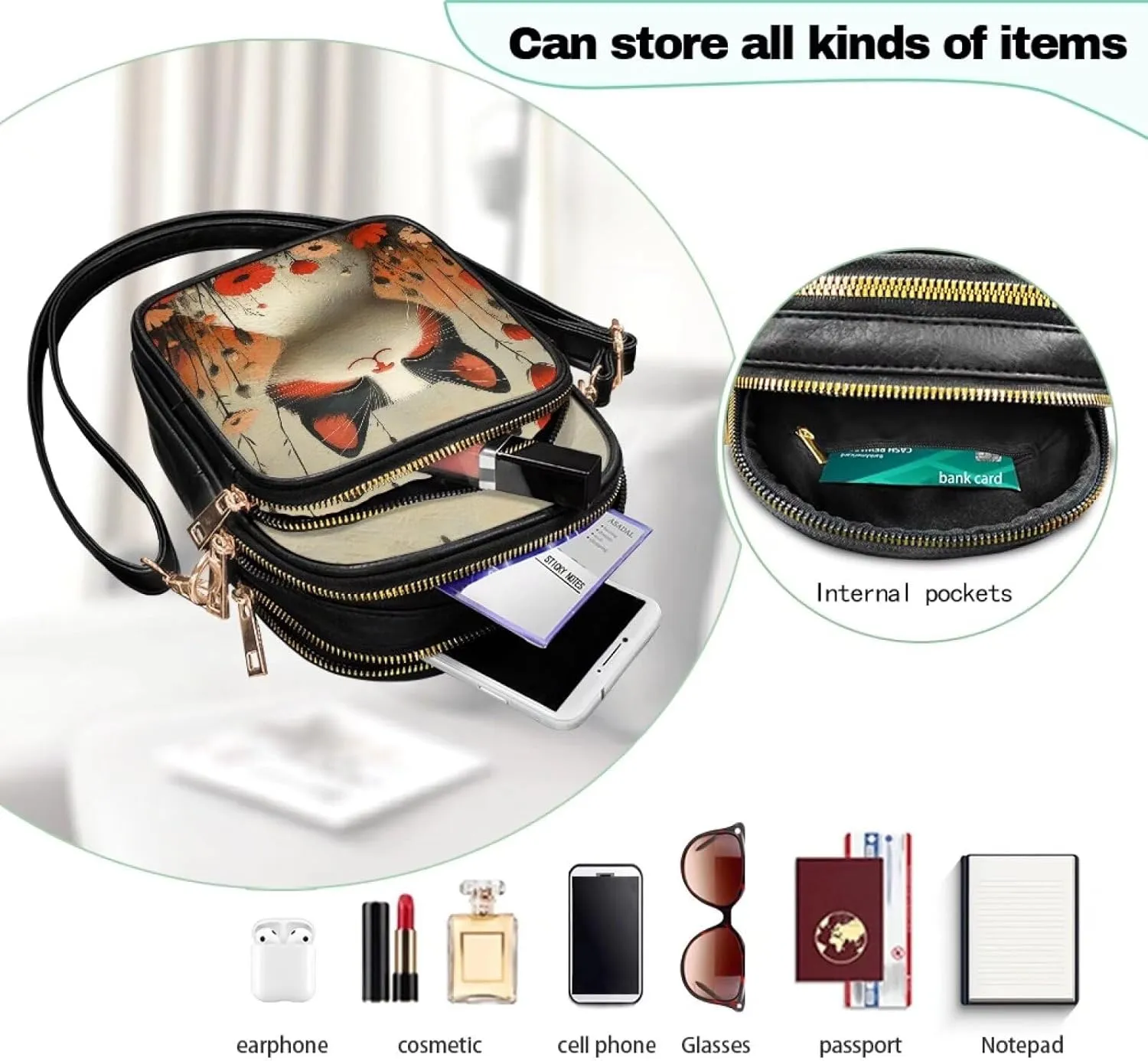 GIFTPUZZ Small Sling Bag for Women Cross Body Bag Leather Wallet for Women Work Travel Anti Theft
