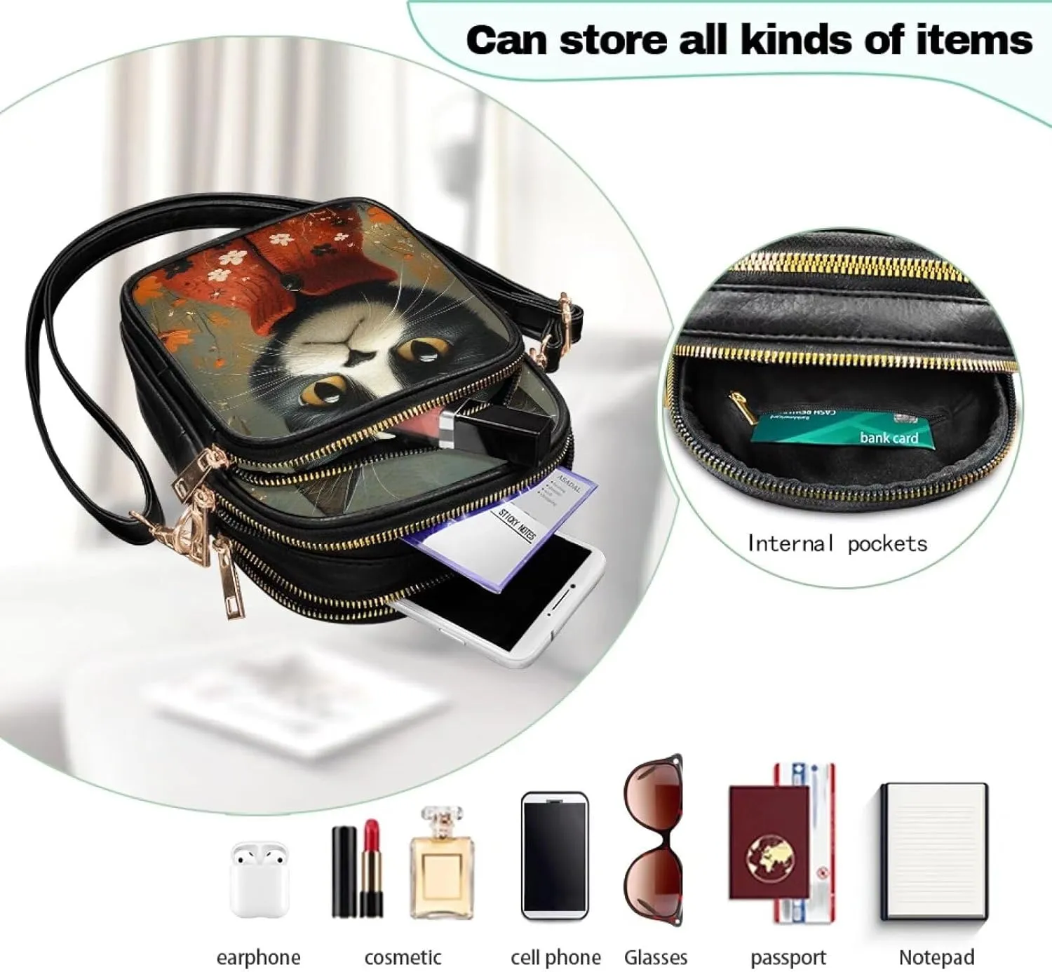 GIFTPUZZ Small Sling Bag for Women Cross Body Bag Leather Wallet for Women Work Travel Anti Theft