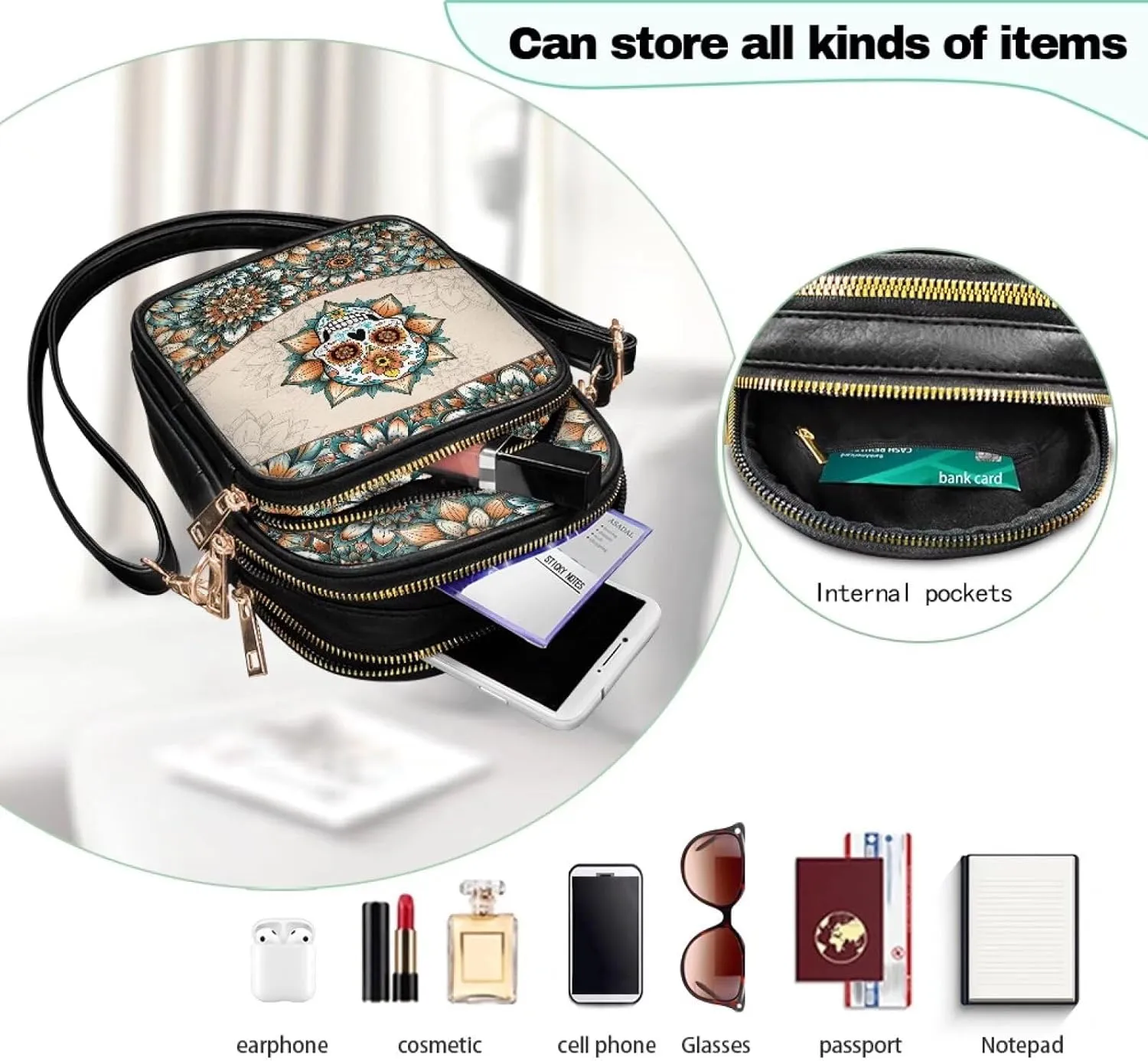GIFTPUZZ Small Sling Bag for Women Cross Body Bag Leather Wallet for Women Work Travel Anti Theft