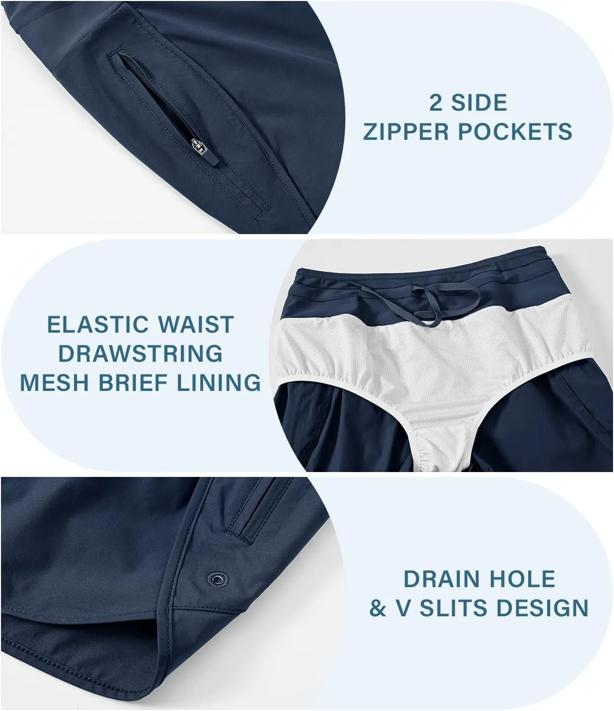 Gopune Women's 5" High Waisted Swim Board Shorts with Zipper Pockets UPF 50  Quick Dry Beach Trunks with Liner