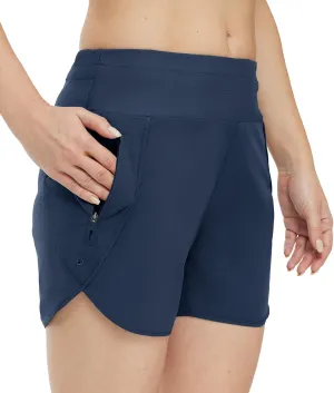 Gopune Women's 5" High Waisted Swim Board Shorts with Zipper Pockets UPF 50  Quick Dry Beach Trunks with Liner