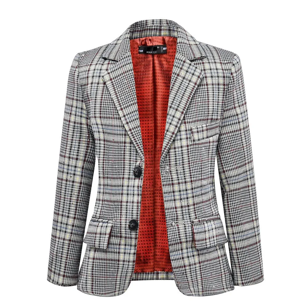 Grey and White Plaid Elegant Formal 5 Piece Boys Suits