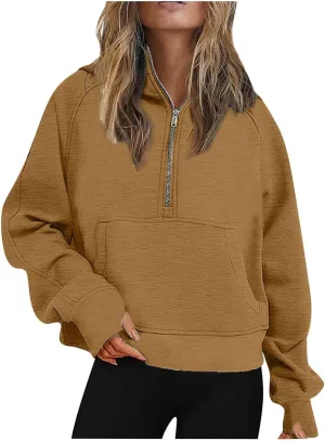 Half Zip Hoodies for Women Fall Fashion 2024 Fleece Oversized Sweatshirt Long Sleeve Cropped Pullover Y2K Clothes