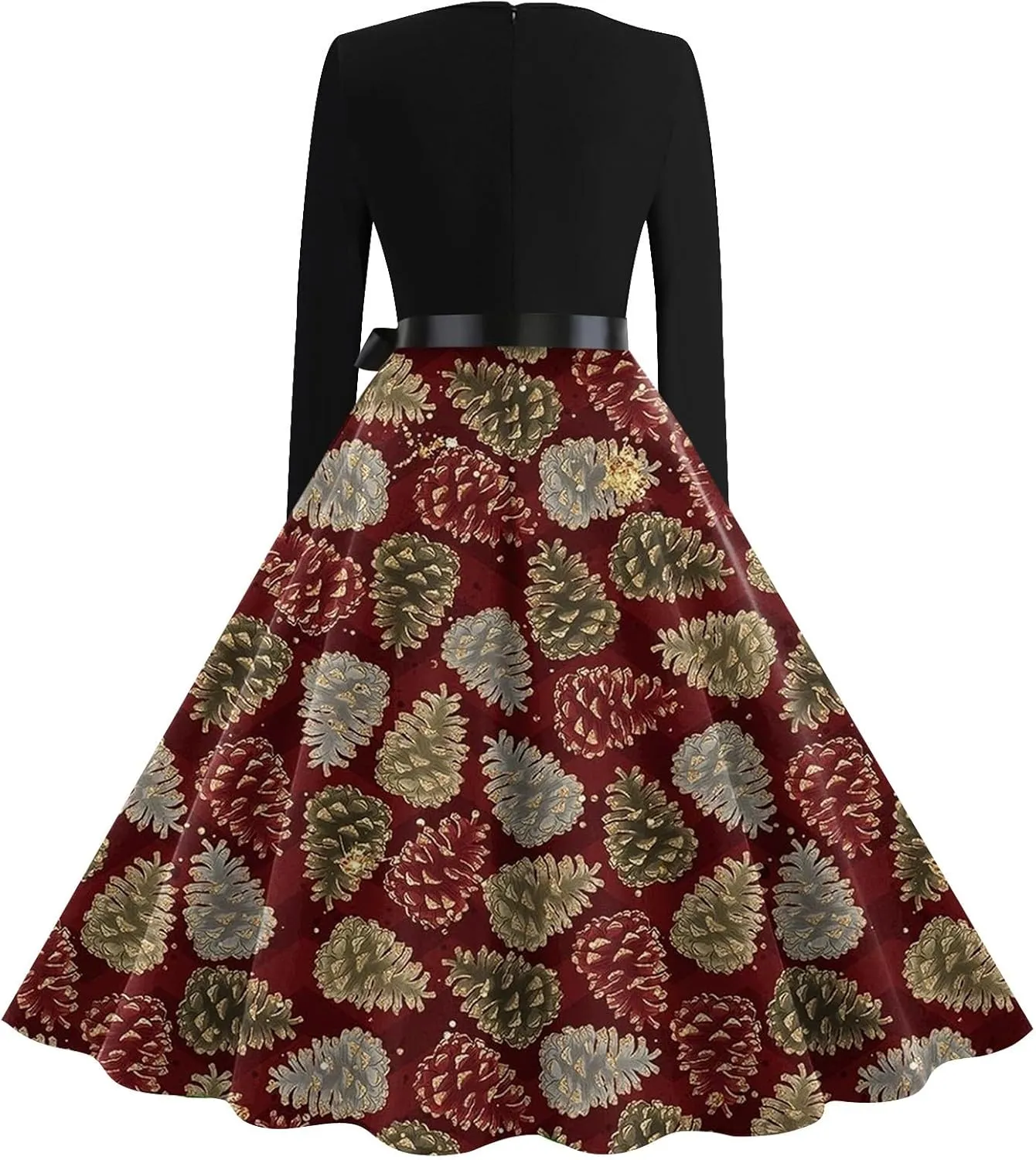 Halloween Dresses for Women Long Sleeve V Neck Vintage Print Costumes 1950s Fall Cocktail Dresses