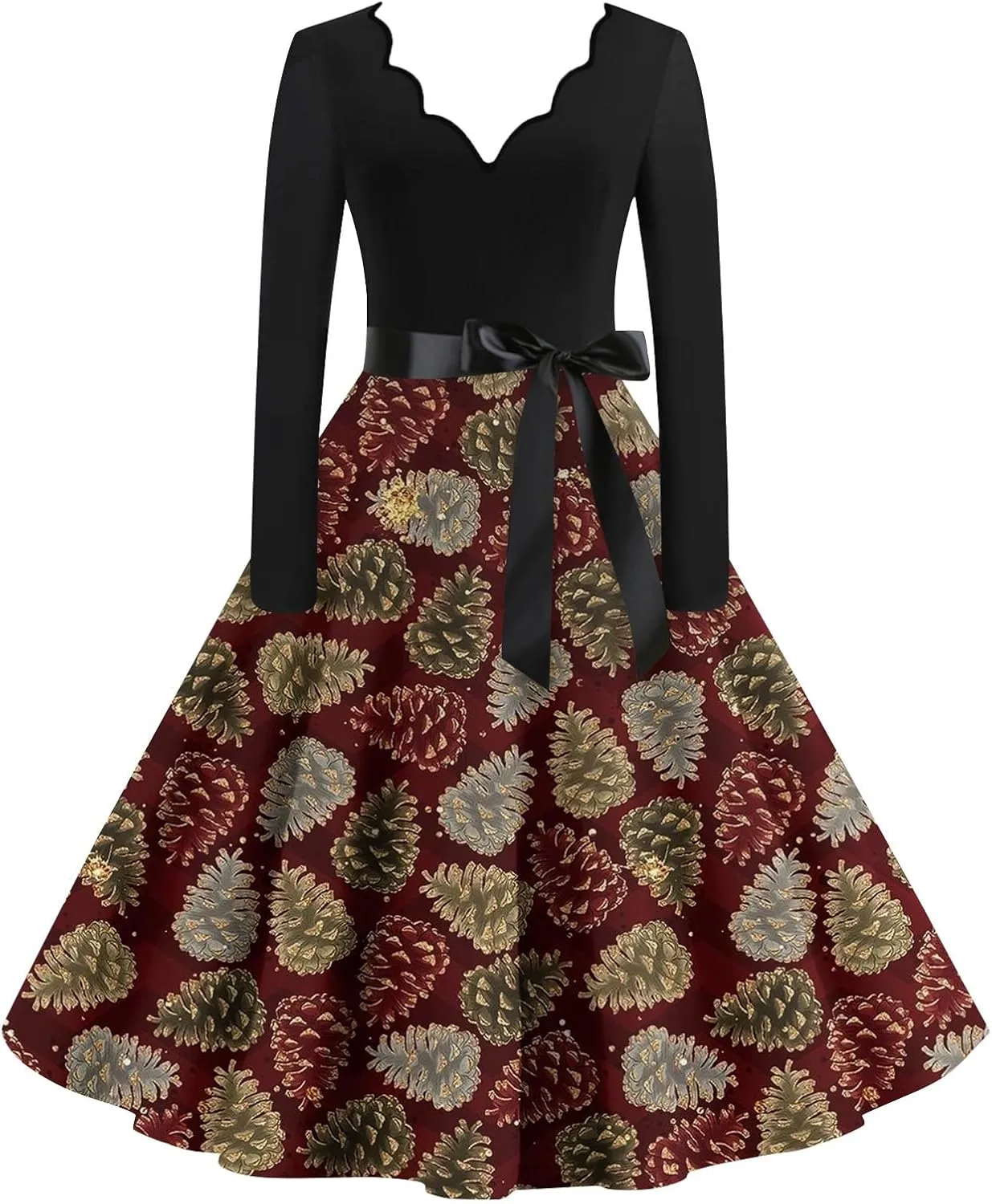 Halloween Dresses for Women Long Sleeve V Neck Vintage Print Costumes 1950s Fall Cocktail Dresses
