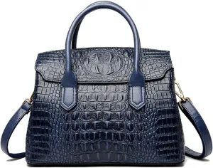 Handbags and Purses for Women Crocodile Pattern Shoulder Bag Leather Top-Handle Satchel Ladies Fashion Tote Blue