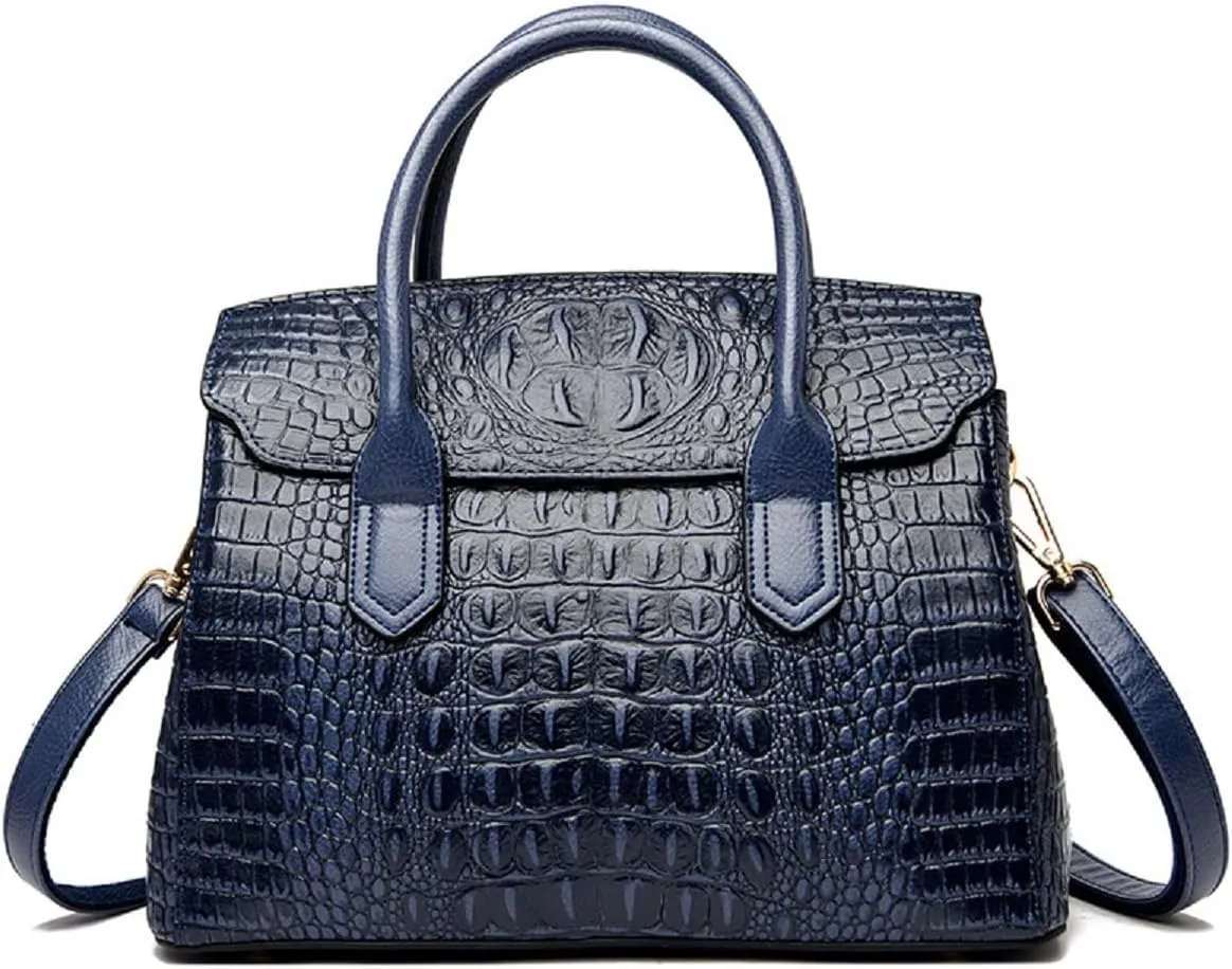 Handbags and Purses for Women Crocodile Pattern Shoulder Bag Leather Top-Handle Satchel Ladies Fashion Tote Blue
