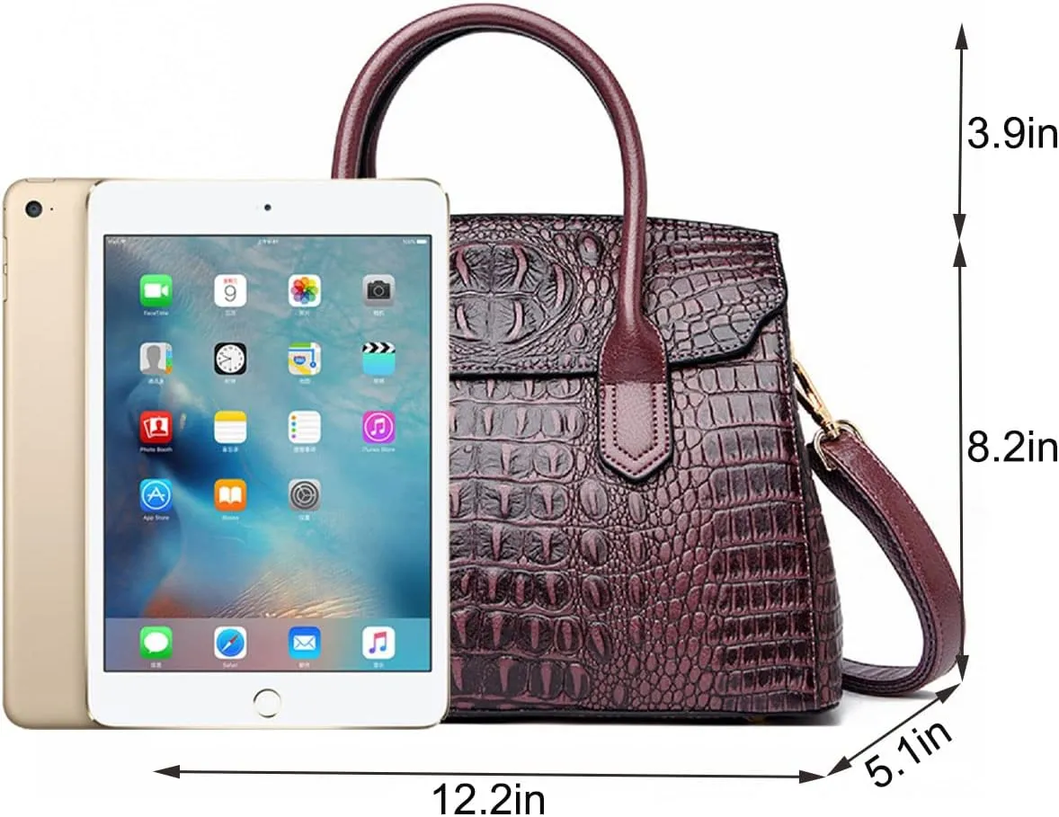 Handbags and Purses for Women Crocodile Pattern Shoulder Bag Leather Top-Handle Satchel Ladies Fashion Tote Blue