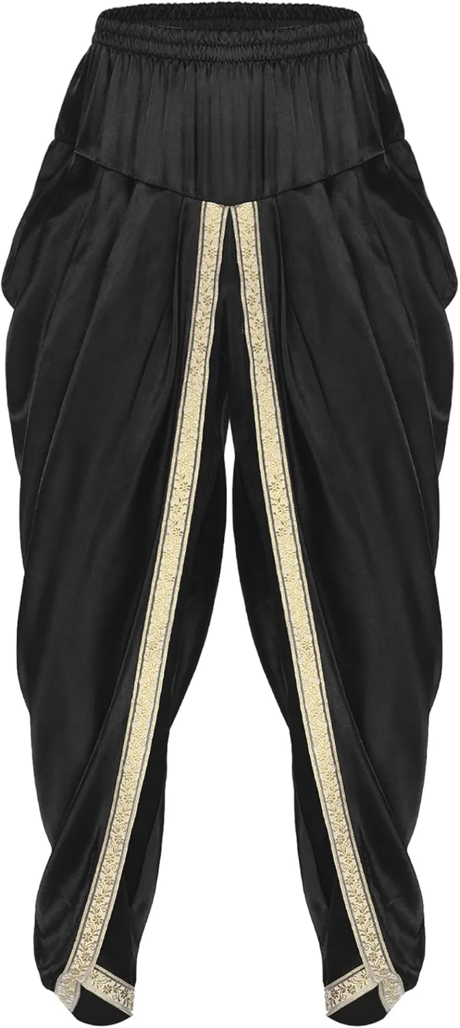 Harem Pants for Men Loose Fit Elastic Waist Dhoti Pants Drop Crotch Trousers Halloween Fancy Dress