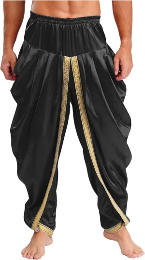 Harem Pants for Men Loose Fit Elastic Waist Dhoti Pants Drop Crotch Trousers Halloween Fancy Dress