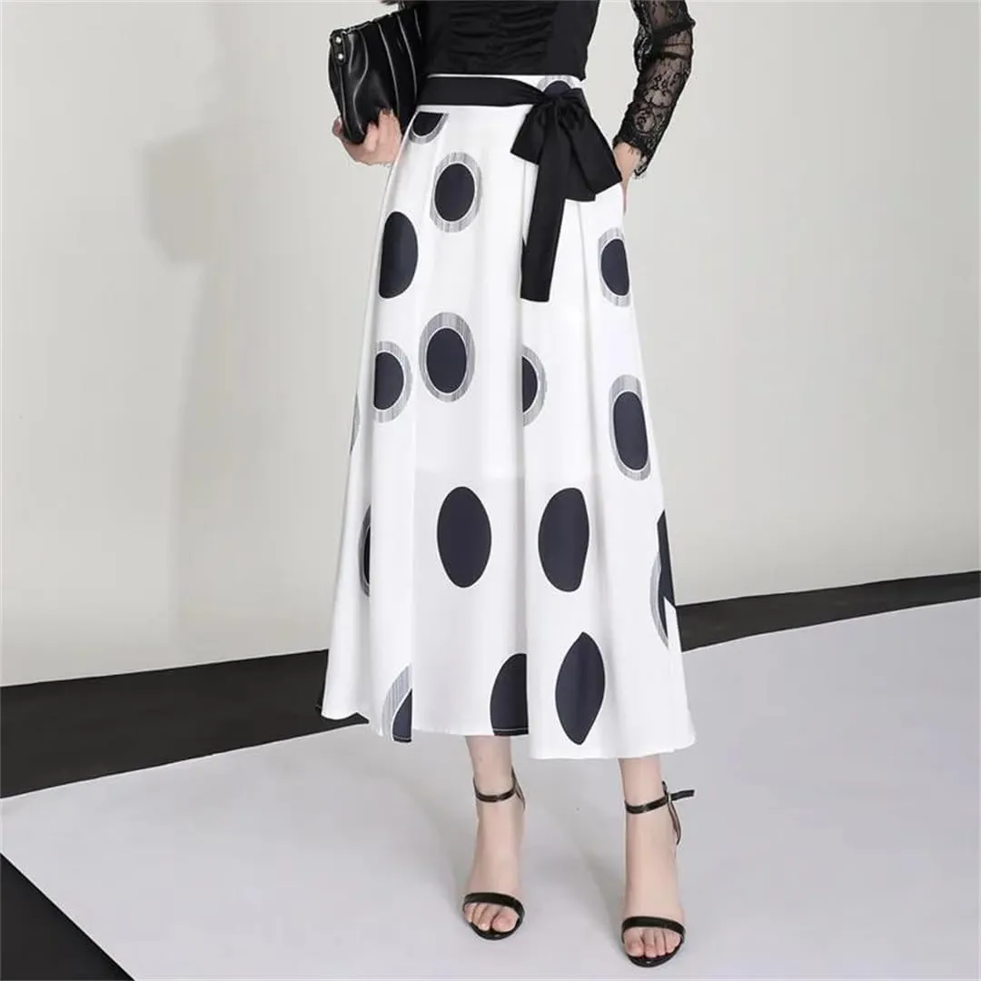 Hcclijo Women's Summer Point Temperament A-Line Midiskirt High Waiste Large-Swing Elegant OL Office Lady Skirt