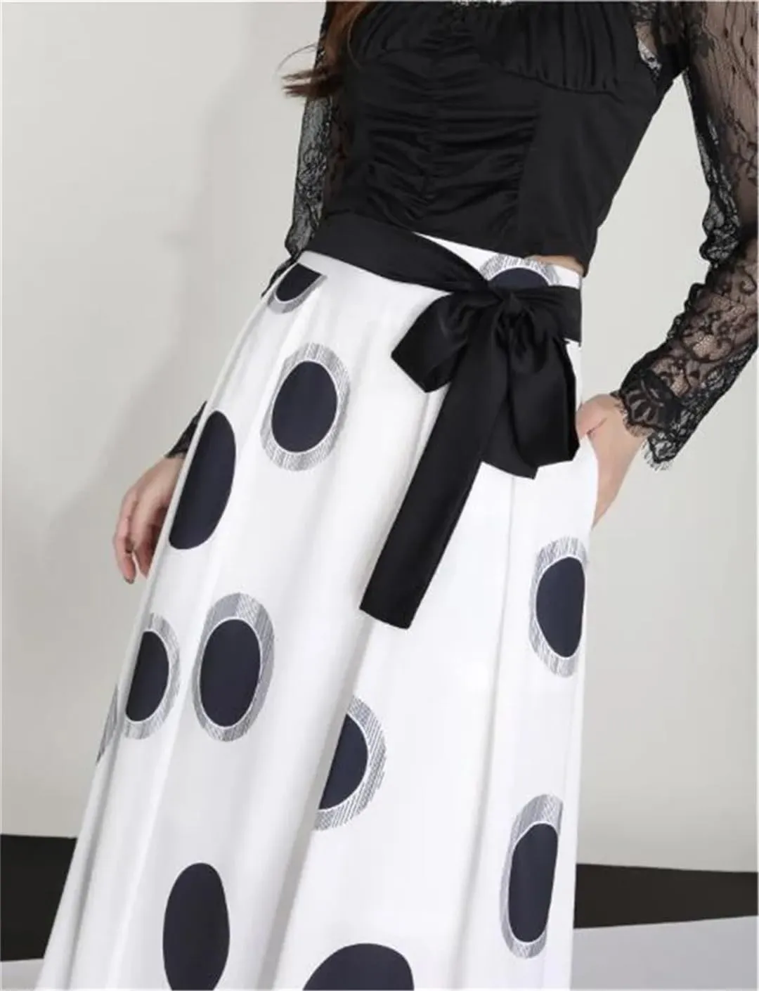 Hcclijo Women's Summer Point Temperament A-Line Midiskirt High Waiste Large-Swing Elegant OL Office Lady Skirt