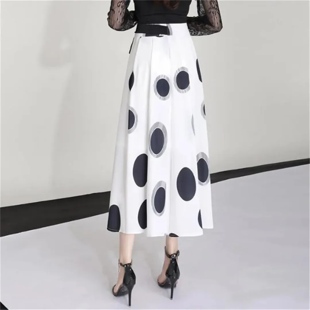 Hcclijo Women's Summer Point Temperament A-Line Midiskirt High Waiste Large-Swing Elegant OL Office Lady Skirt