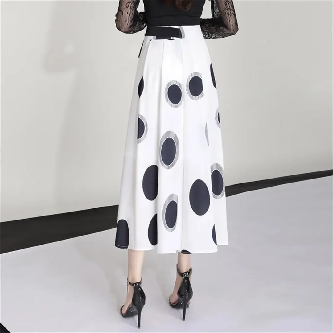 Hcclijo Women's Summer Point Temperament A-Line Midiskirt High Waiste Large-Swing Elegant OL Office Lady Skirt