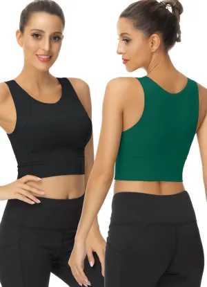High Neck Sports Bra for Women Longline Full Coverage Sports Bras Medium Impact Padded Workout Crop Tops for Yoga Gym