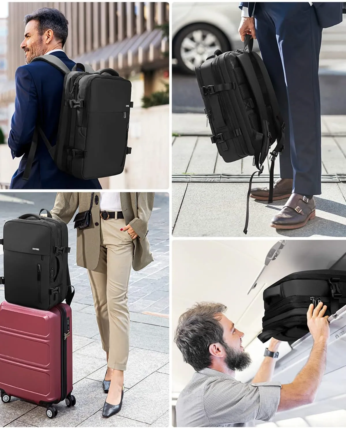 HOMIEE 40L Travel Backpack TSA Approved Personal Item Bag Carry on Luggage 18x14x8 Expandable Laptop Backpack for Men Women, Black