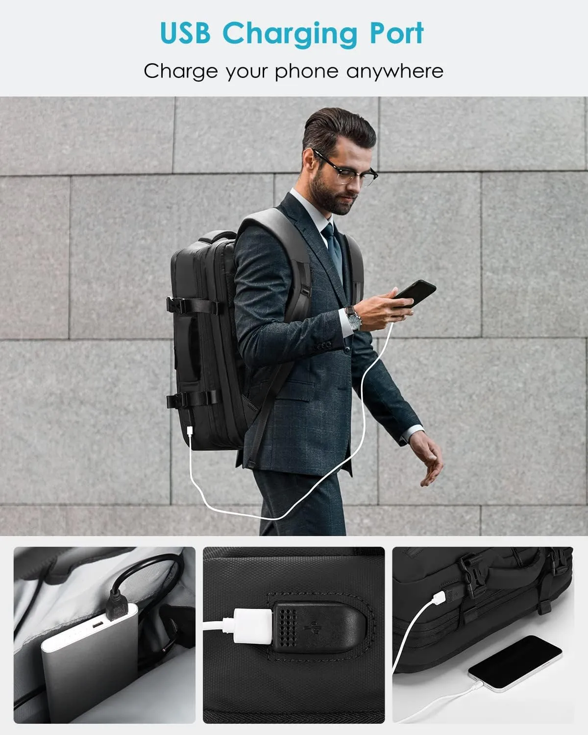 HOMIEE 40L Travel Backpack TSA Approved Personal Item Bag Carry on Luggage 18x14x8 Expandable Laptop Backpack for Men Women, Black
