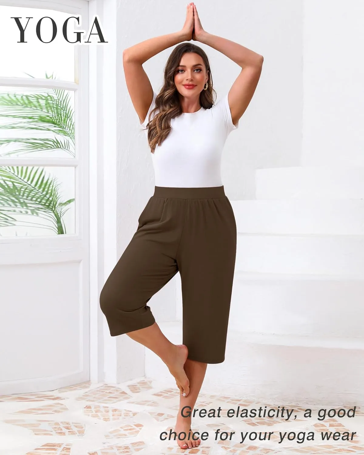 Huukeay 3 Pack Women's Plus Size Capri Pants, Cotton Wide Leg Capris Sweatpants Summer Loose Cropped Yoga Pants with Pockets