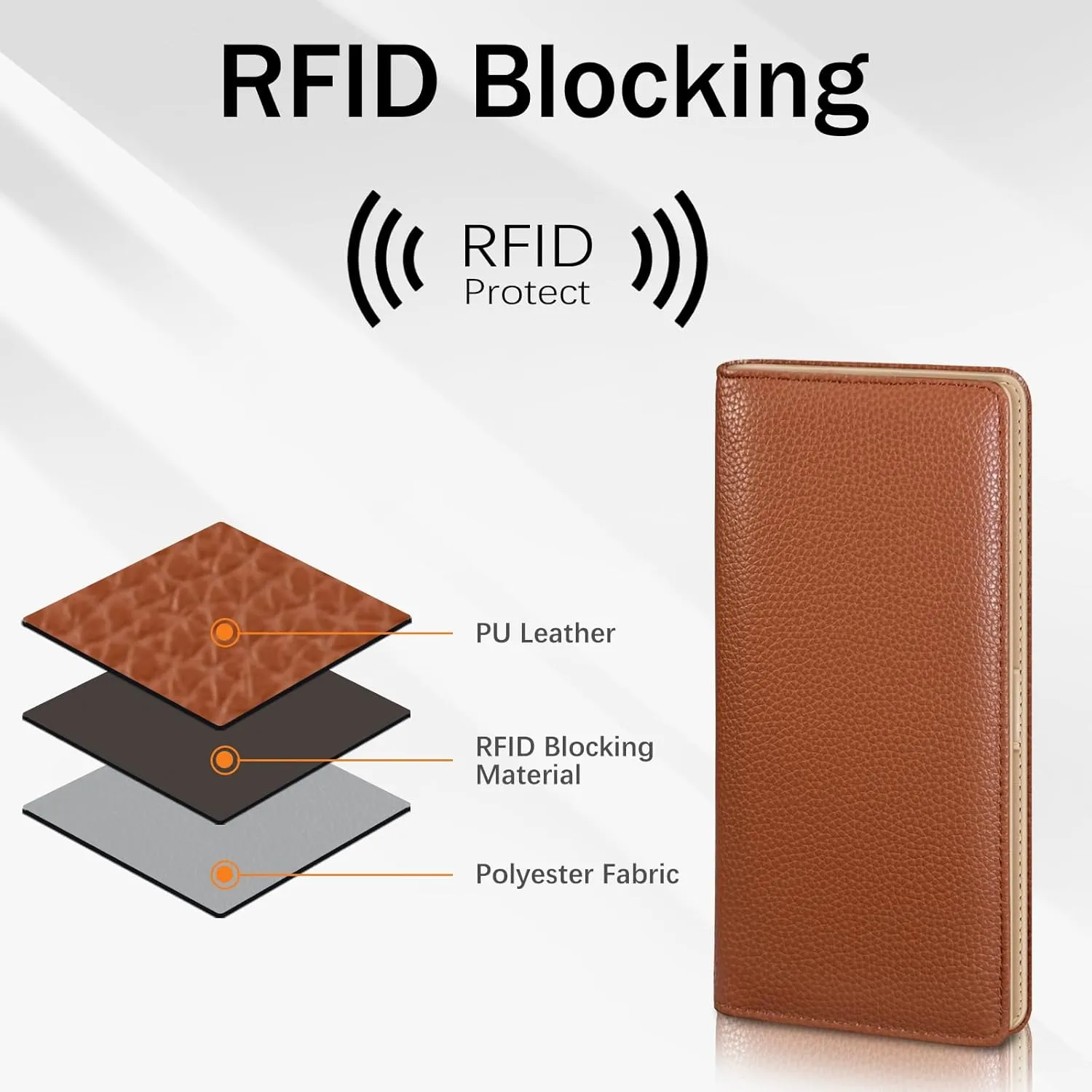 Immaturus Womens Wallet, Brown Slim Thin RFID Blocking Card Wallets, Bifold PU Leather Credit Card Holder Organizer, Cute Cash Clutch Long Billfold with Zipper Coin Pocket Ladies Girls Gift