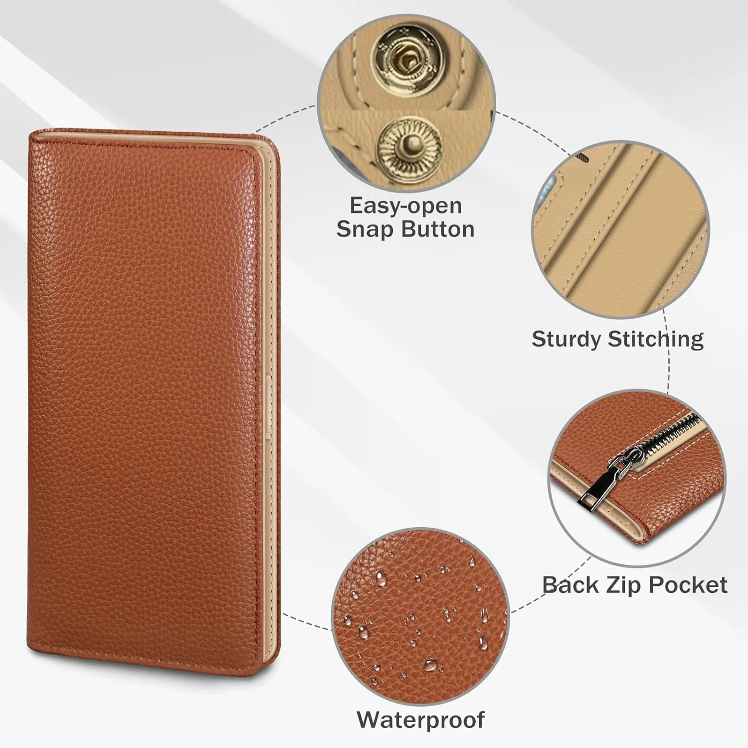 Immaturus Womens Wallet, Brown Slim Thin RFID Blocking Card Wallets, Bifold PU Leather Credit Card Holder Organizer, Cute Cash Clutch Long Billfold with Zipper Coin Pocket Ladies Girls Gift