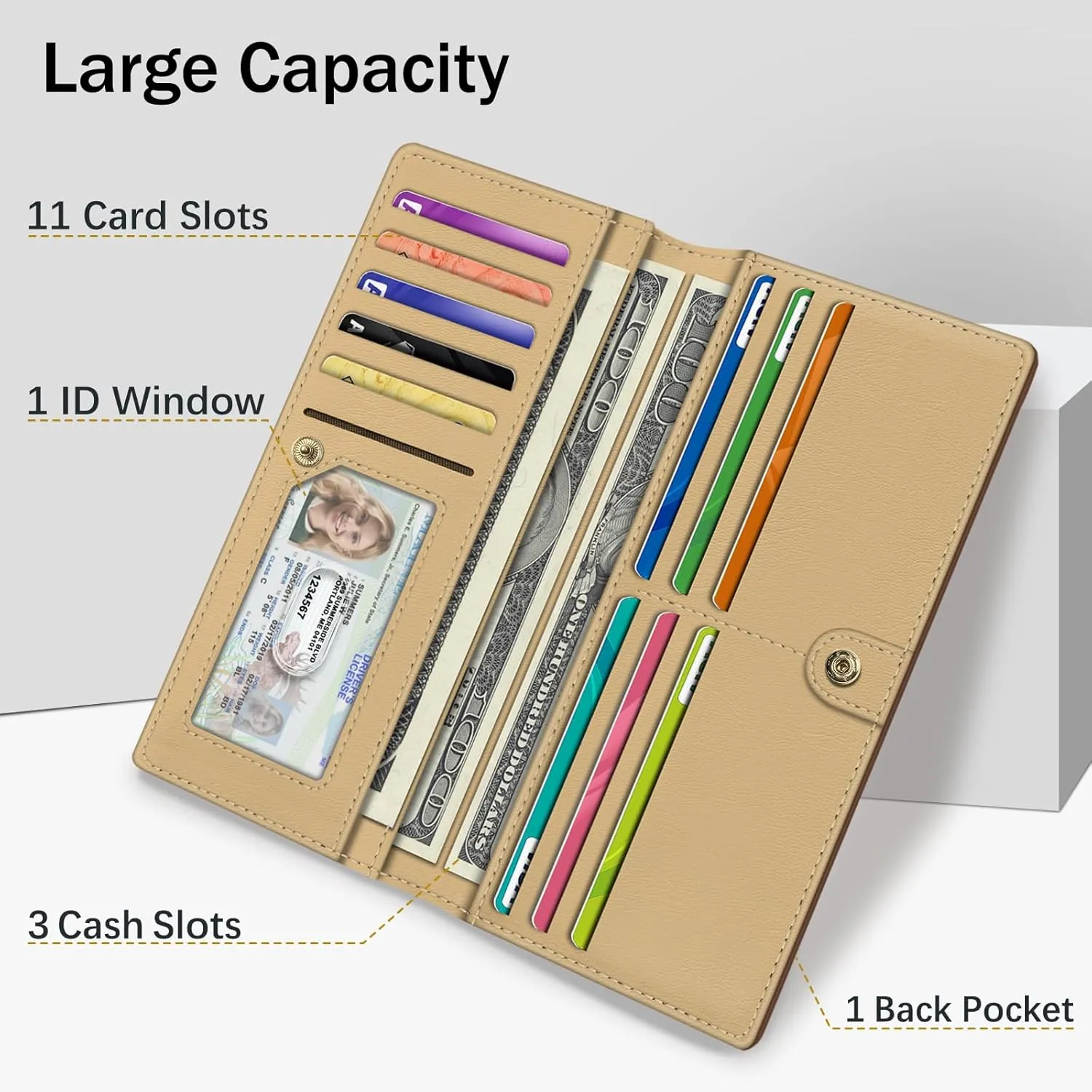 Immaturus Womens Wallet, Brown Slim Thin RFID Blocking Card Wallets, Bifold PU Leather Credit Card Holder Organizer, Cute Cash Clutch Long Billfold with Zipper Coin Pocket Ladies Girls Gift