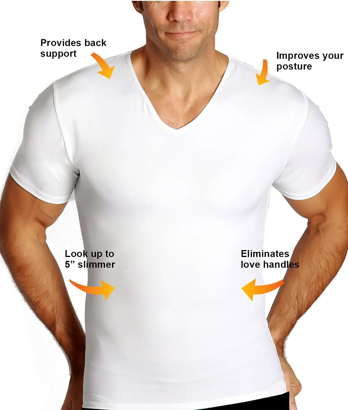 Insta Slim - Made in USA - Mens Slimming Compression Body Shaper V-Neck for Back Support, Gynecomastia & Hernias