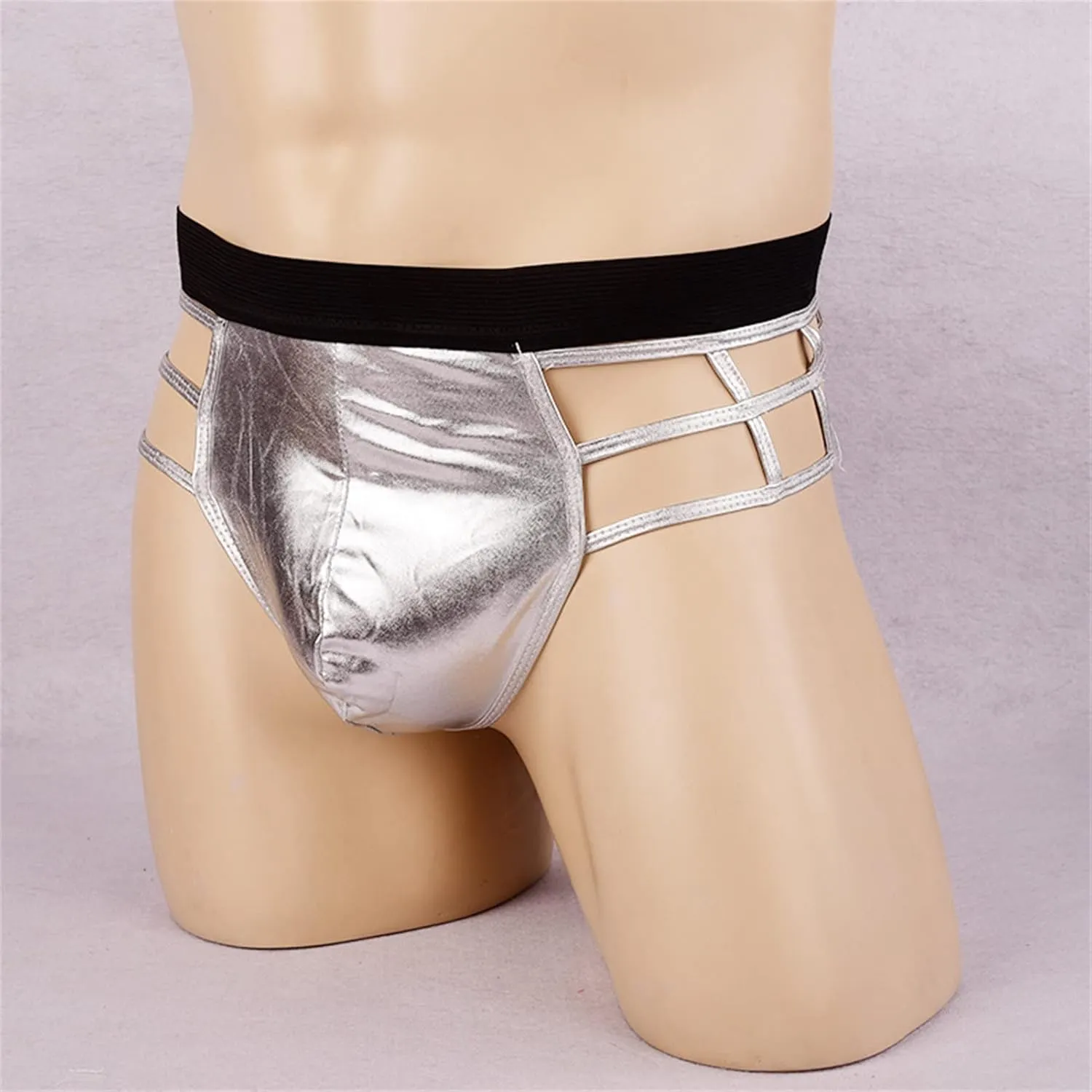 JEShifangjiusu Men's Backless Jockstrap Thongs Leather Bulge Pouch Underwear Sexy Hollow Out Low Rise G-Strings Briefs