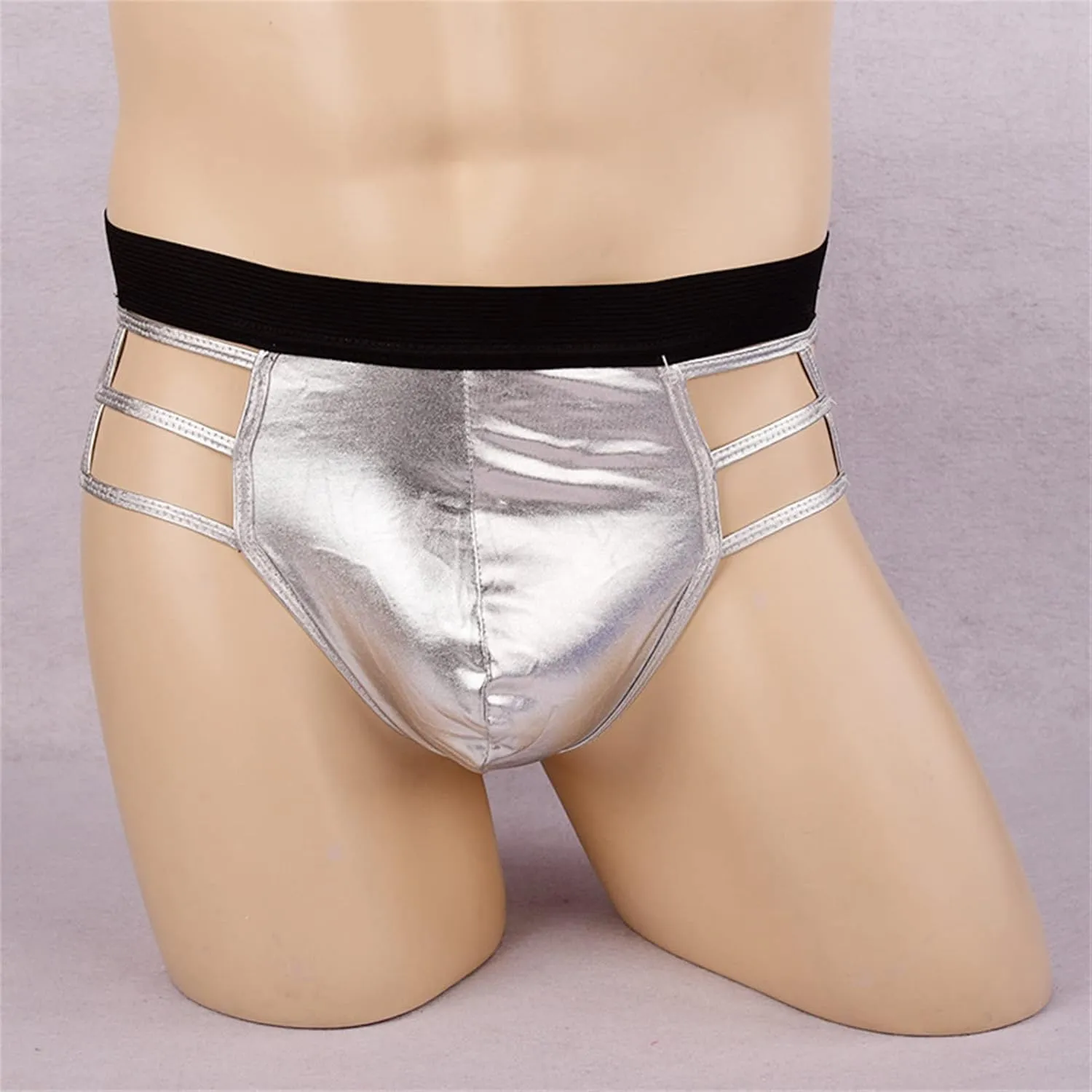 JEShifangjiusu Men's Backless Jockstrap Thongs Leather Bulge Pouch Underwear Sexy Hollow Out Low Rise G-Strings Briefs