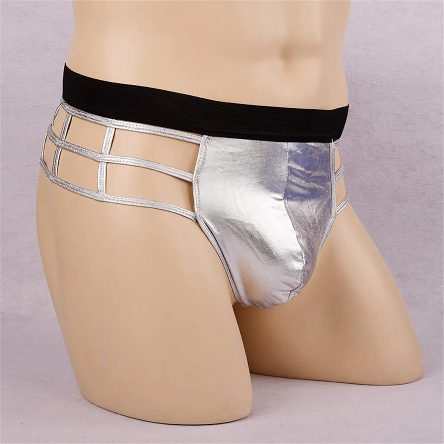 JEShifangjiusu Men's Backless Jockstrap Thongs Leather Bulge Pouch Underwear Sexy Hollow Out Low Rise G-Strings Briefs