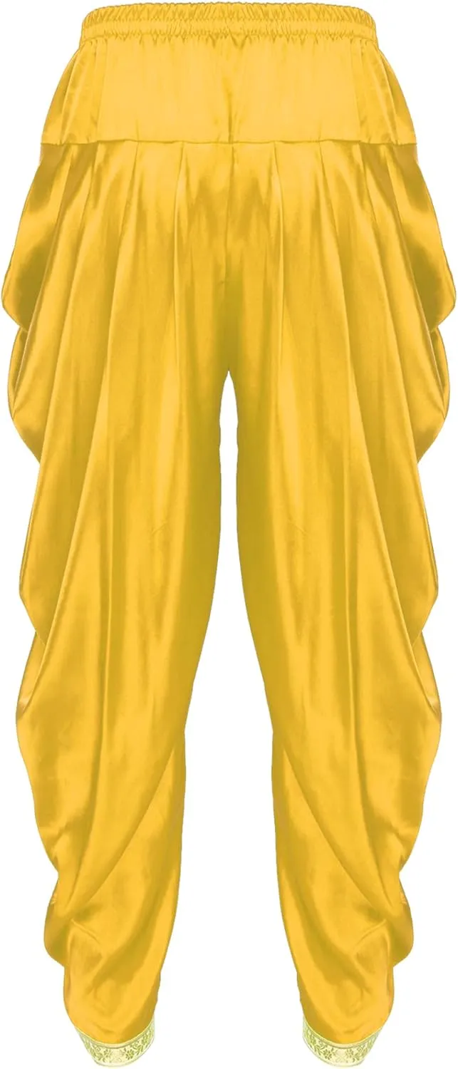 JEYPINMI Men India Satin Dhoti Pants Ruffle Elastic Waistband Draped Baggy Pant for Hippie Yoga
