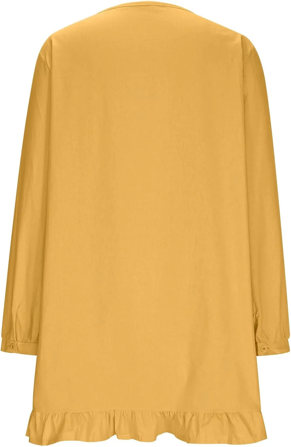 JOAU Women's Cotton Linen Shirt Dress Summer Casual Long Sleeve Ruffle Hem Crewneck Solid Loose Beach Shift Mini Dresses