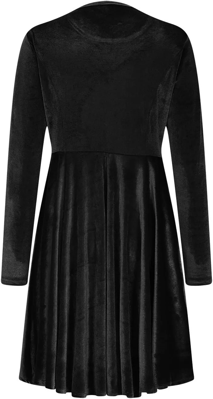 JOAU Women's Fall Winter Velvet Mini Dress 2024 Long Sleeve Crew Neck High Waist Ruffle A Line Flowy Cocktail Party Dresses