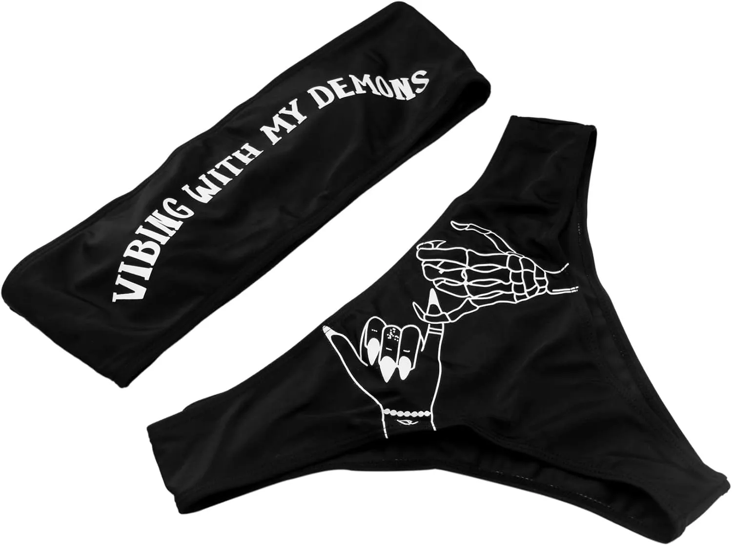 JUMISEE Women Skull Letter Pattern Goth Bikini Set 2 Piece High Waist Bandeau Swimsuit