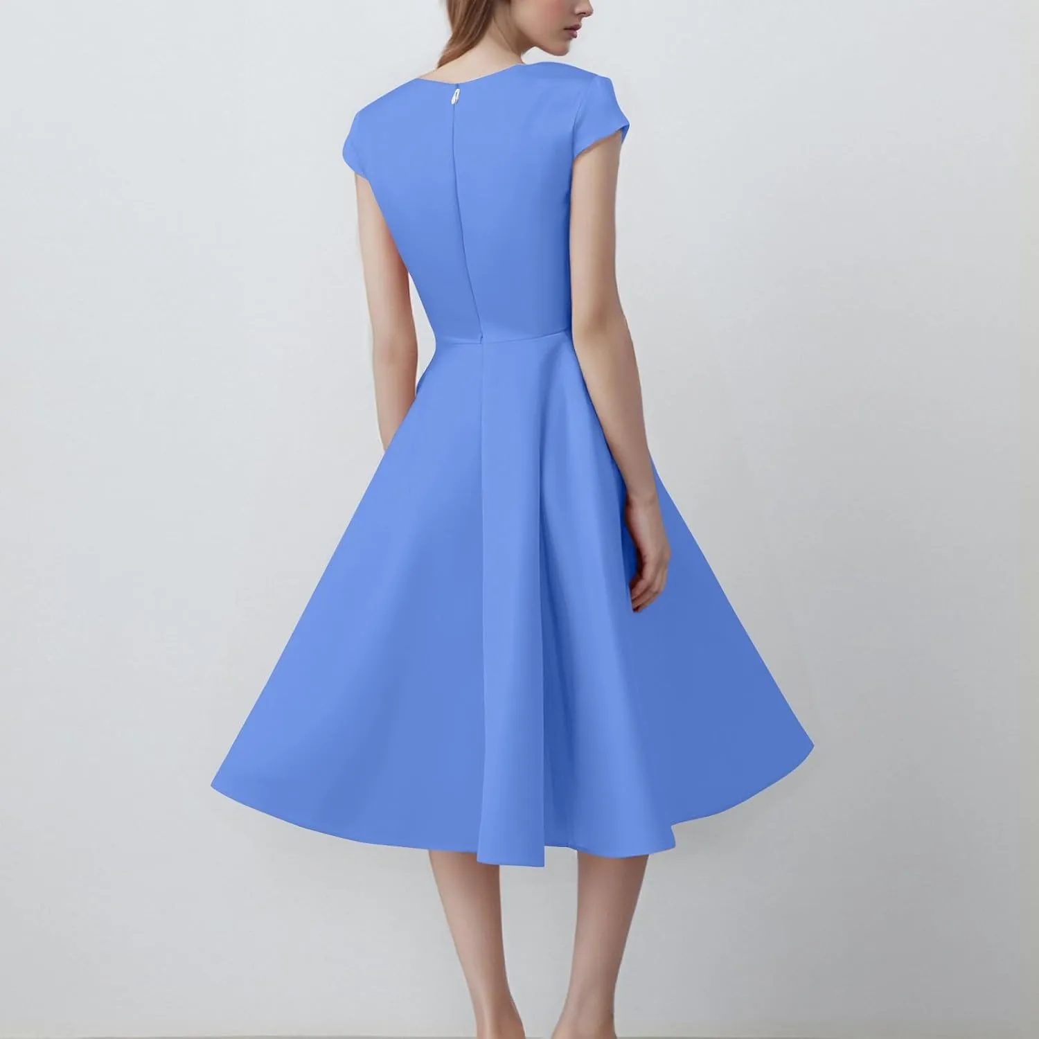 Kenvina 1950S Vintage Dress for Women Wrap V Neck Cap Sleeve Dress Retro Cocktail Party Swing Dresses A-Line Midi Dress