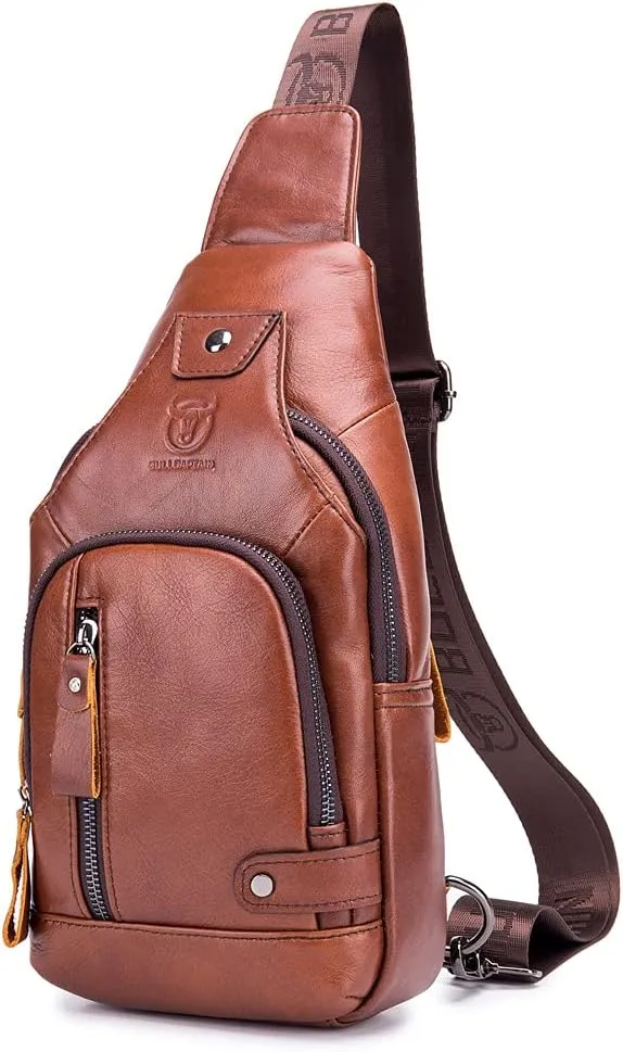 KPYWZER Vintage Leather Sling Bag Backpack for Men Crossbody Shoulder Chest Day Pack Backpacks