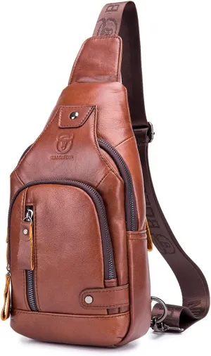 KPYWZER Vintage Leather Sling Bag Backpack for Men Crossbody Shoulder Chest Day Pack Backpacks