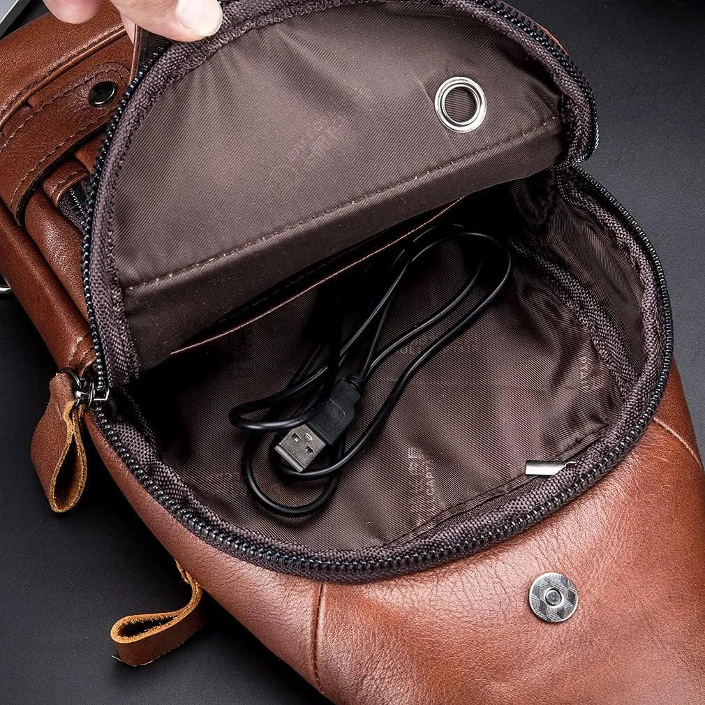 KPYWZER Vintage Leather Sling Bag Backpack for Men Crossbody Shoulder Chest Day Pack Backpacks