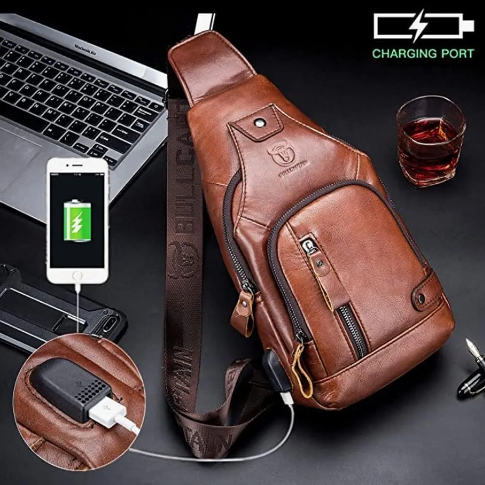 KPYWZER Vintage Leather Sling Bag Backpack for Men Crossbody Shoulder Chest Day Pack Backpacks