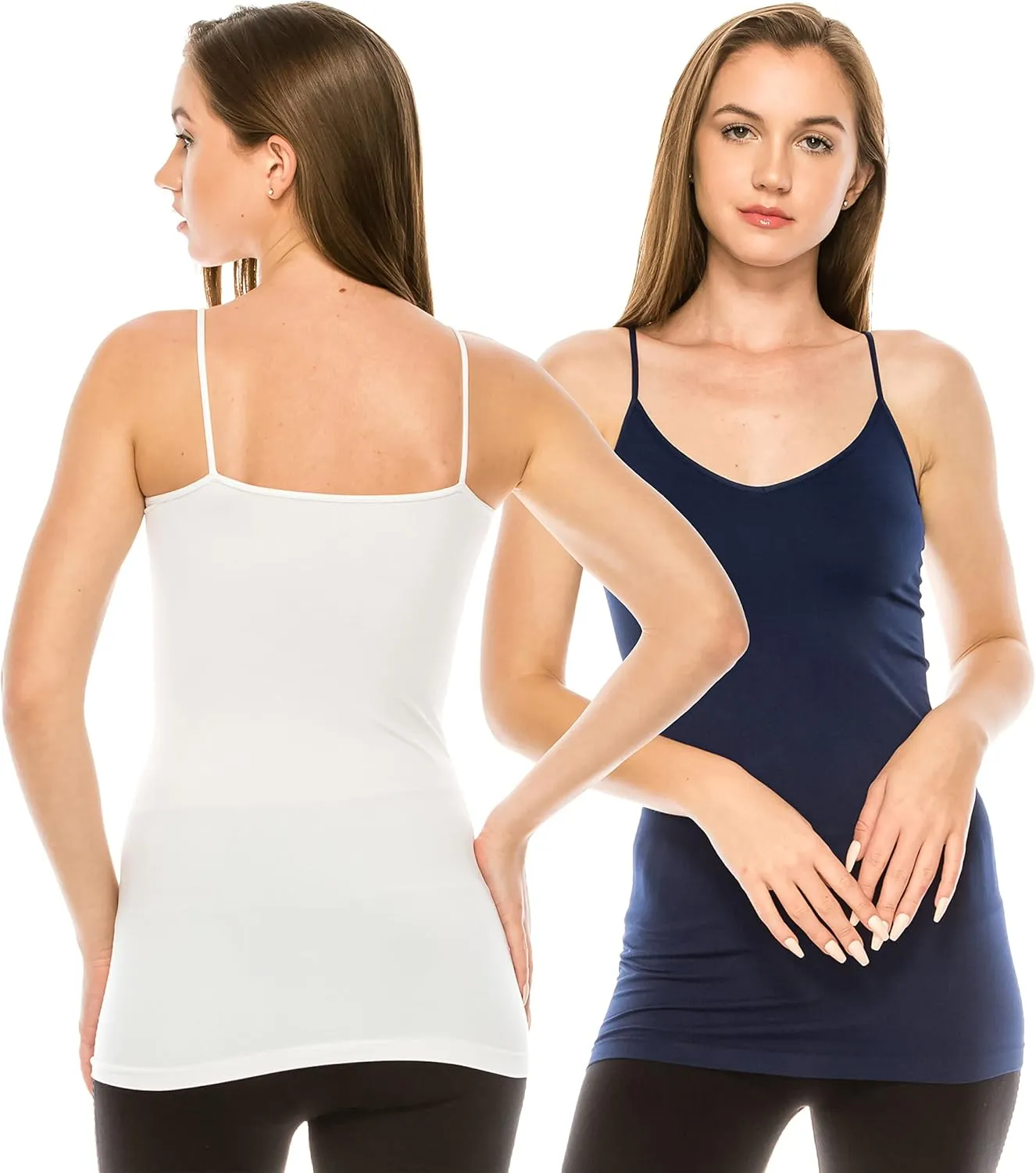 Kurve Womens V-Neck Camisole Tank - Basic Seamless Stretch Spaghetti Strap