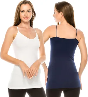 Kurve Womens V-Neck Camisole Tank - Basic Seamless Stretch Spaghetti Strap