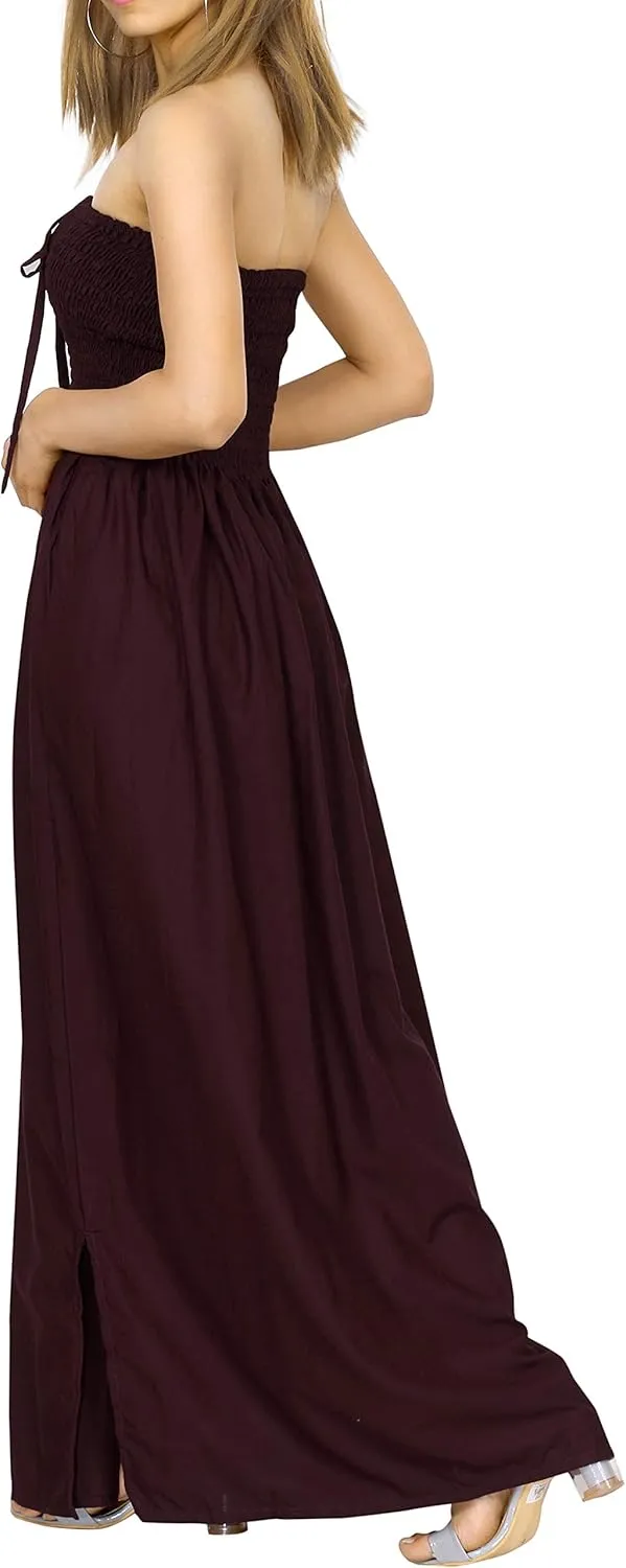 LA LEELA Women's Tube Dress Maxi Solid Smock