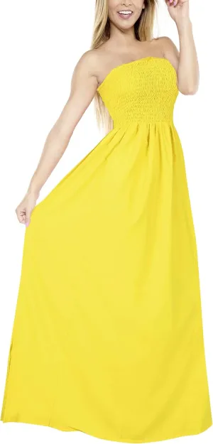 LA LEELA Women's Tube Dress Maxi Solid Smock