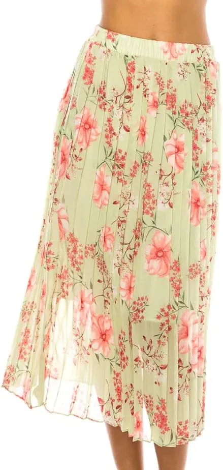 LA12ST Women Pleated A-Line High Waist Swing Flare Midi Skirt