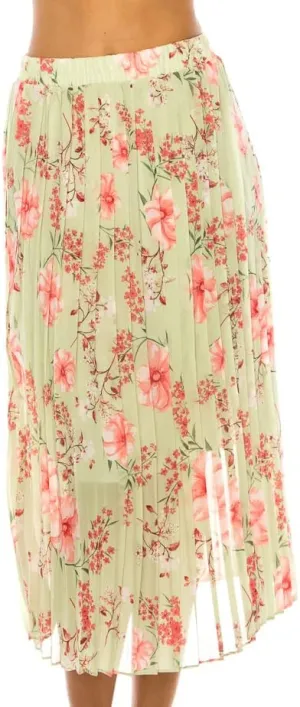 LA12ST Women Pleated A-Line High Waist Swing Flare Midi Skirt