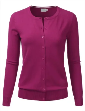 LALABEE Women's Crewneck Long Sleeve Button Down Knit Cardigan Sweater (S-XXL)
