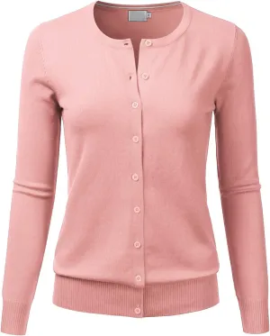 LALABEE Women's Crewneck Long Sleeve Button Down Knit Cardigan Sweater (S-XXL)