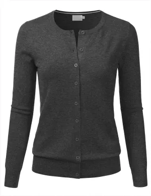 LALABEE Women's Crewneck Long Sleeve Button Down Knit Cardigan Sweater (S-XXL)